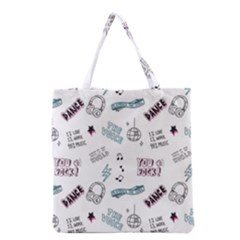 Music Themed Doodle Seamless Background Grocery Tote Bag by Vaneshart