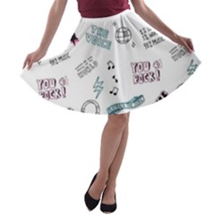 Music Themed Doodle Seamless Background A-line Skater Skirt by Vaneshart