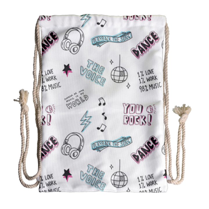 Music Themed Doodle Seamless Background Drawstring Bag (Large)