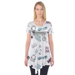 Music Themed Doodle Seamless Background Short Sleeve Tunic  by Vaneshart