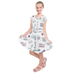 Music Themed Doodle Seamless Background Kids  Short Sleeve Dress by Vaneshart