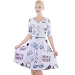 Music Themed Doodle Seamless Background Quarter Sleeve A-line Dress by Vaneshart