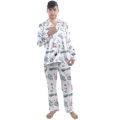 Music Themed Doodle Seamless Background Men s Long Sleeve Satin Pyjamas Set by Vaneshart