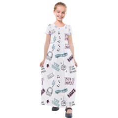 Music Themed Doodle Seamless Background Kids  Short Sleeve Maxi Dress by Vaneshart