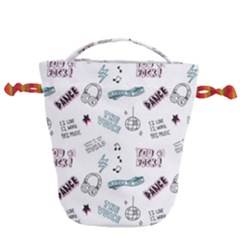 Music Themed Doodle Seamless Background Drawstring Bucket Bag by Vaneshart