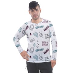 Music Themed Doodle Seamless Background Men s Pique Long Sleeve Tee