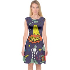 Vector Flat Space Design Background With Text Capsleeve Midi Dress by Vaneshart