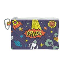 Vector Flat Space Design Background With Text Canvas Cosmetic Bag (medium) by Vaneshart