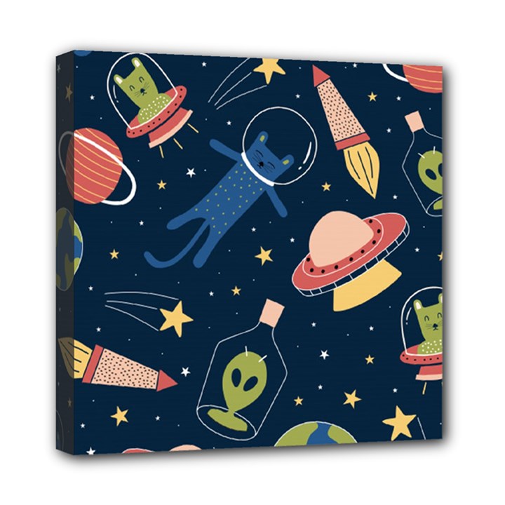 Seamless Pattern With Funny Aliens Cat Galaxy Mini Canvas 8  x 8  (Stretched)