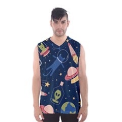 Seamless Pattern With Funny Aliens Cat Galaxy Men s Basketball Tank Top by Vaneshart