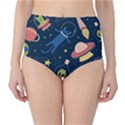 Seamless Pattern With Funny Aliens Cat Galaxy Classic High-Waist Bikini Bottoms View1