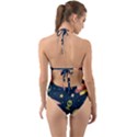 Seamless Pattern With Funny Aliens Cat Galaxy Halter Cut-Out One Piece Swimsuit View2