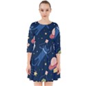 Seamless Pattern With Funny Aliens Cat Galaxy Smock Dress View1