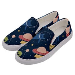 Seamless Pattern With Funny Aliens Cat Galaxy Men s Canvas Slip Ons by Vaneshart