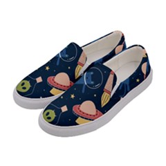 Seamless Pattern With Funny Aliens Cat Galaxy Women s Canvas Slip Ons by Vaneshart