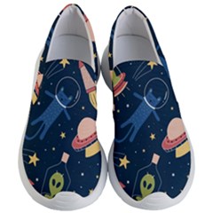 Seamless Pattern With Funny Aliens Cat Galaxy Women s Lightweight Slip Ons by Vaneshart