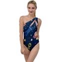 Seamless Pattern With Funny Aliens Cat Galaxy To One Side Swimsuit View1