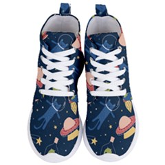 Seamless Pattern With Funny Aliens Cat Galaxy Women s Lightweight High Top Sneakers by Vaneshart