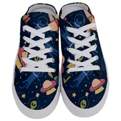 Seamless Pattern With Funny Aliens Cat Galaxy Half Slippers by Vaneshart