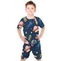 Seamless Pattern With Funny Aliens Cat Galaxy Kids  Tee and Shorts Set View1