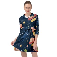 Seamless Pattern With Funny Aliens Cat Galaxy Mini Skater Shirt Dress by Vaneshart