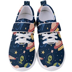 Seamless Pattern With Funny Aliens Cat Galaxy Women s Velcro Strap Shoes by Vaneshart