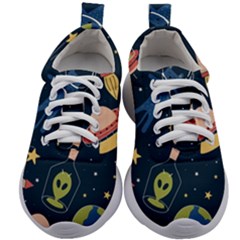 Seamless Pattern With Funny Aliens Cat Galaxy Kids Athletic Shoes by Vaneshart