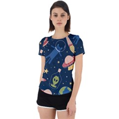 Seamless Pattern With Funny Aliens Cat Galaxy Back Cut Out Sport Tee by Vaneshart