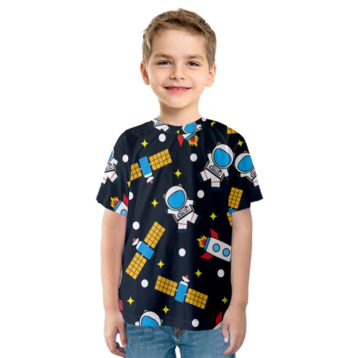 Seamless Adventure Space Vector Pattern Background Kids  Sport Mesh Tee