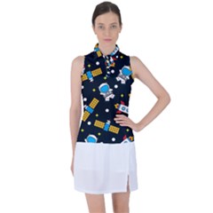 Seamless Adventure Space Vector Pattern Background Women s Sleeveless Polo Tee