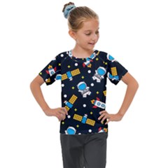 Seamless Adventure Space Vector Pattern Background Kids  Mesh Piece Tee