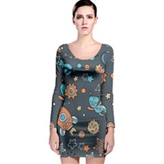 Space Seamless Pattern Long Sleeve Bodycon Dress by Vaneshart