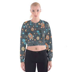 Space Seamless Pattern Cropped Sweatshirt by Vaneshart