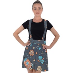 Space Seamless Pattern Velvet Suspender Skater Skirt by Vaneshart