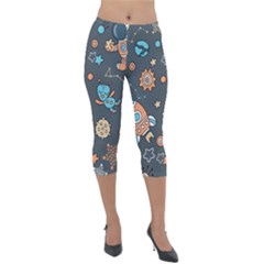 Space Seamless Pattern Lightweight Velour Capri Leggings  by Vaneshart