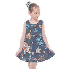 Space Seamless Pattern Kids  Summer Dress by Vaneshart