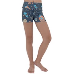 Space Seamless Pattern Kids  Lightweight Velour Yoga Shorts by Vaneshart