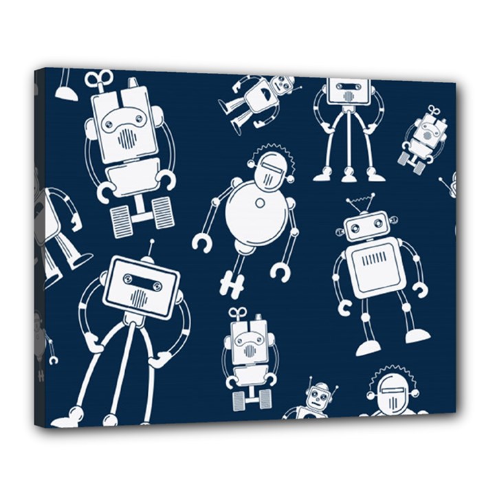 White Robot Blue Seamless Pattern Canvas 20  x 16  (Stretched)