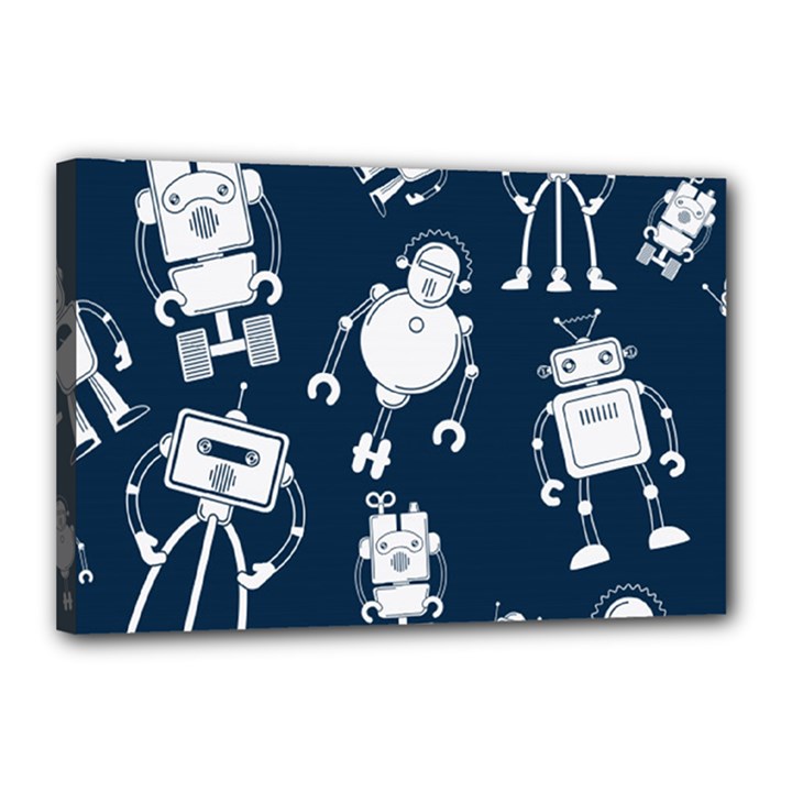 White Robot Blue Seamless Pattern Canvas 18  x 12  (Stretched)