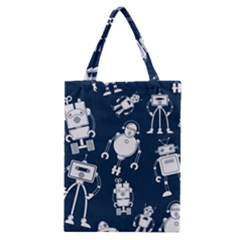 White Robot Blue Seamless Pattern Classic Tote Bag by Vaneshart