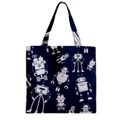 White Robot Blue Seamless Pattern Zipper Grocery Tote Bag by Vaneshart