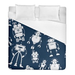 White Robot Blue Seamless Pattern Duvet Cover (full/ Double Size) by Vaneshart