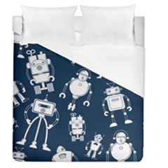 White Robot Blue Seamless Pattern Duvet Cover (queen Size) by Vaneshart