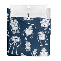 White Robot Blue Seamless Pattern Duvet Cover Double Side (full/ Double Size) by Vaneshart