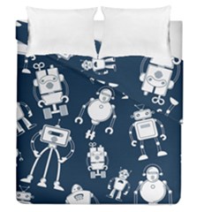 White Robot Blue Seamless Pattern Duvet Cover Double Side (queen Size) by Vaneshart