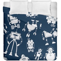 White Robot Blue Seamless Pattern Duvet Cover Double Side (king Size) by Vaneshart