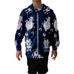 White Robot Blue Seamless Pattern Kids  Hooded Windbreaker by Vaneshart