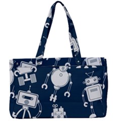 White Robot Blue Seamless Pattern Canvas Work Bag by Vaneshart