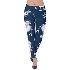 White Robot Blue Seamless Pattern Velvet Leggings