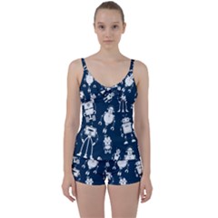 White Robot Blue Seamless Pattern Tie Front Two Piece Tankini by Vaneshart